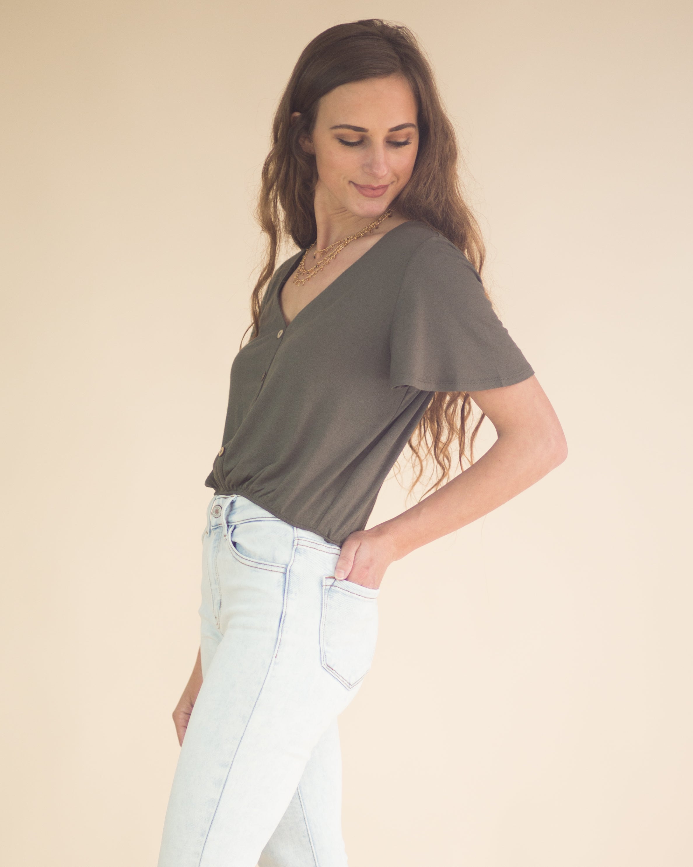 Skylar Button Front Cropped Top