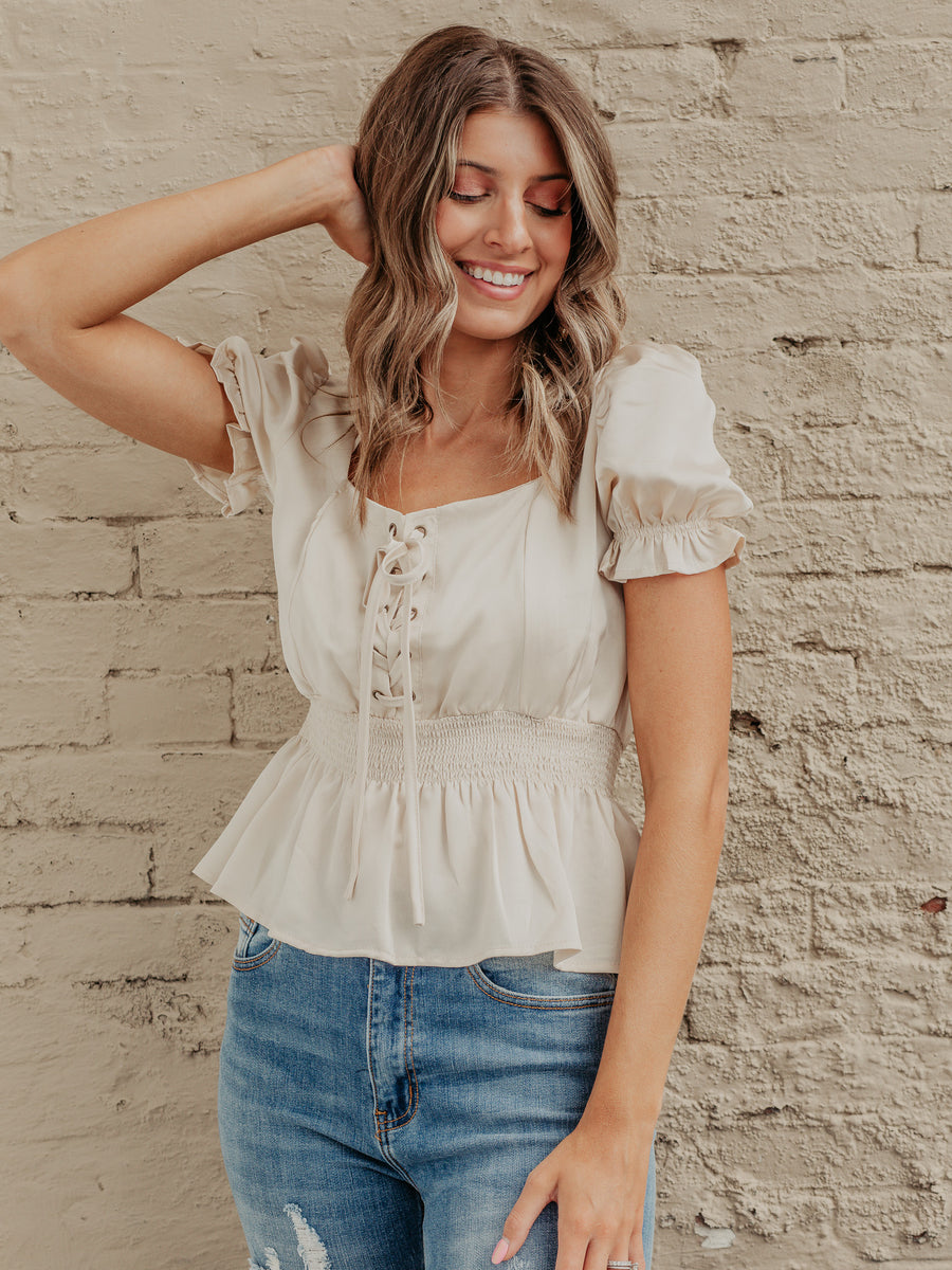 Esther Satin Lace Up Blouse