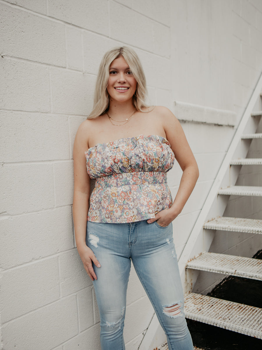 Charity Floral Strapless Top