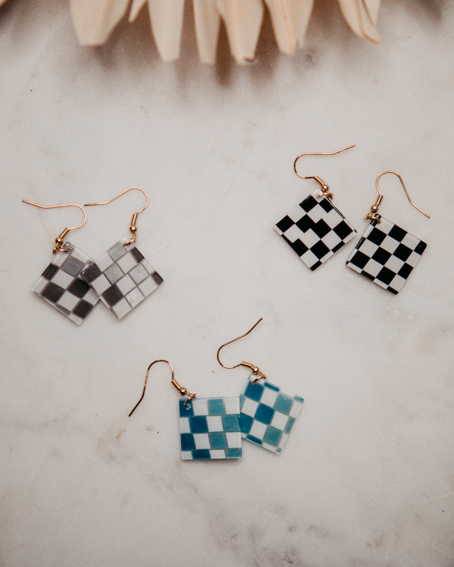 Checkered Square Drop Earrings – Rose & Remington