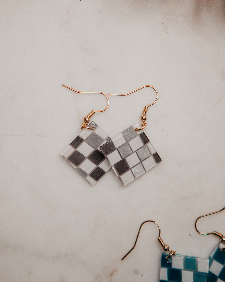 Checkered Square Drop Earrings