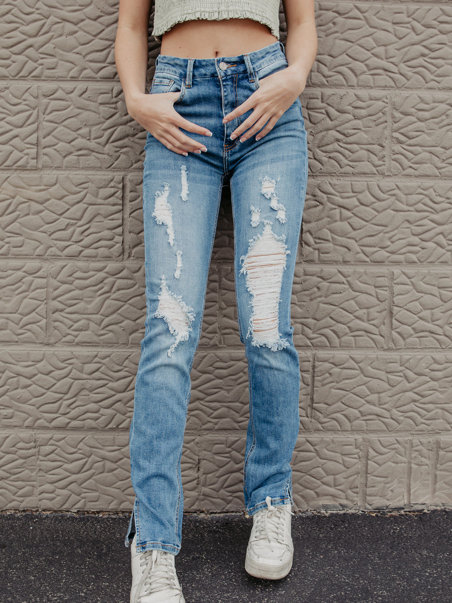 Hagar Slit Distressed Jeans