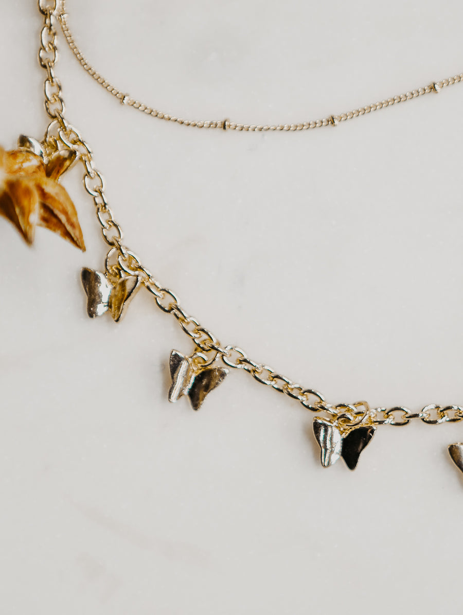 Layered Butterfly Chain Necklace