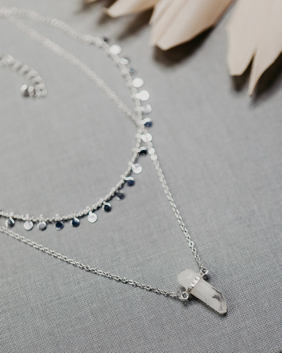 Layered Crystal Pendent Necklace