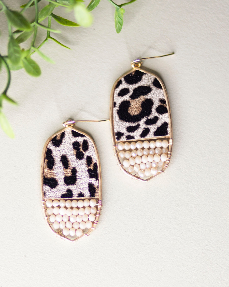 Oval Leopard Beaded Earrings
