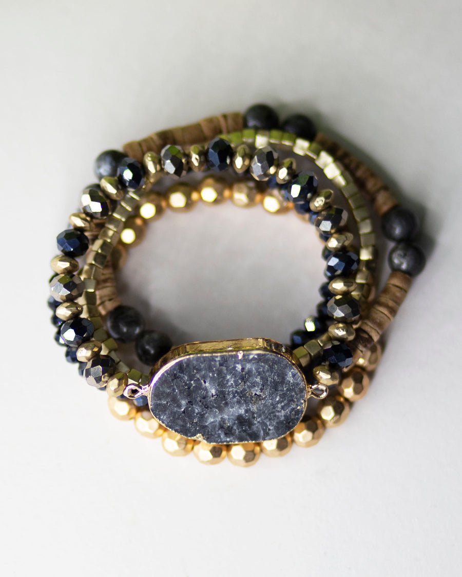 Mixed Beads Stone Bracelet-Black