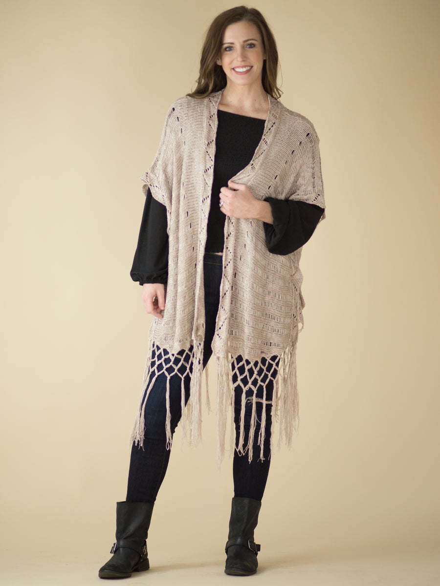 Crochet Knit Fringe Kimono