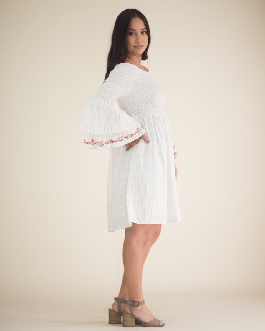 Elena Embroidered Bell Sleeve Dress