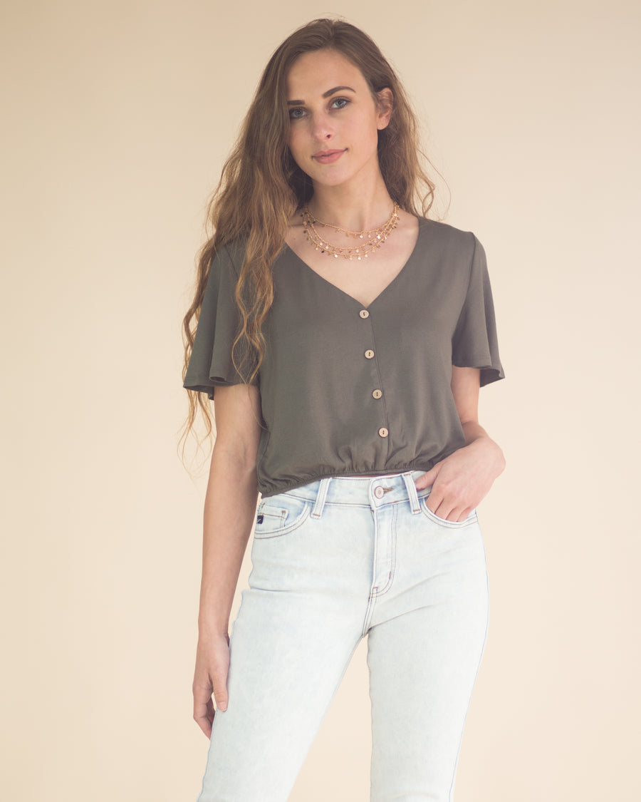 Skylar Button Front Cropped Top